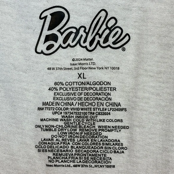 BARBIE  Barbie 1959 White AND PINK  Graphic T-Shirt WOMENS SIZE XL CROP - Picture 7 of 7
